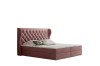 Elegantes Boxspringbett in Rosa mit hohem, gestepptem Kopfteil vor weißem Hintergrund.