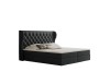 Schwarzes Boxspringbett mit luxuriösem Kopfteil im Chesterfield-Look auf weißem Grund.