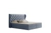 Hellblaues Boxspringbett in eleganter Samtoptik mit Bettkasten.