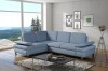 Modernes Ecksofa Hellblau mit verstellbaren Armlehnen im Wohnzimmer mit Panorama.