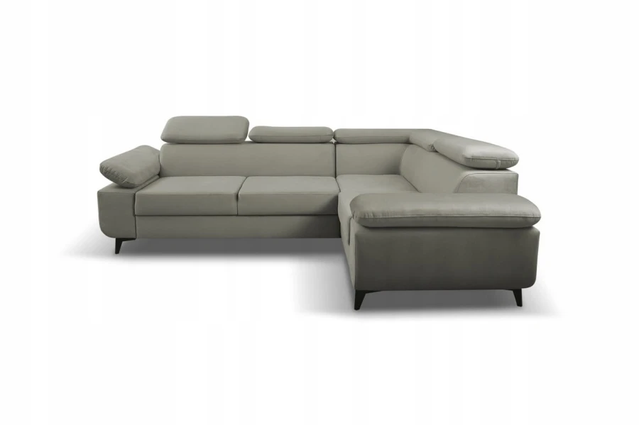 Modernes L-Sofa in Grau mit Relax-Kopfstützen, Seitenansicht für Wohnzimmer-Inspiration.