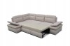 Beiges Ecksofa mit ausgezogener Schlaffunktion für das Wohnzimmer.