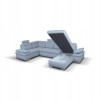 U-Form Sofa in Hellblau mit praktischem, offenem Bettkasten.