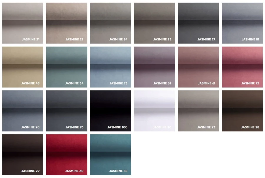 Stoffmuster Jasmine: Elegante Samtstoffe in einer breiten Farbpalette für Möbel.