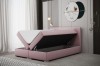Modernes Boxspringbett in Rosa mit praktischem, offenem Bettkasten für zusätzlichen Stauraum.