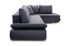 Modernes Ecksofa in Anthrazit, Seitenansicht mit weichen Rückenkissen.