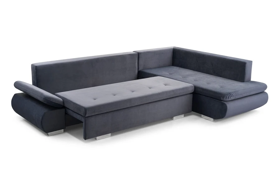 Ecksofa mit Schlaffunktion in Anthrazit, Ansicht der ausziehbaren Liegefläche.