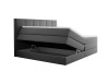 Dunkelgraues Boxspringbett mit offenem Bettkasten für zusätzlichen Stauraum unter der Matratze.