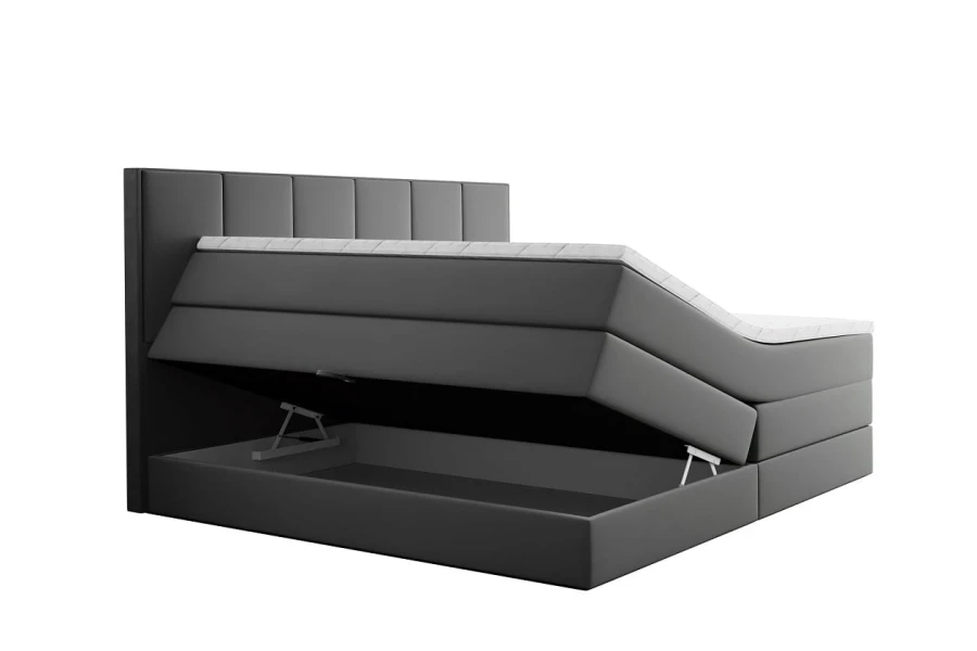 Funktionelles Boxspringbett mit aufklappbarem Bettkasten für Stauraum