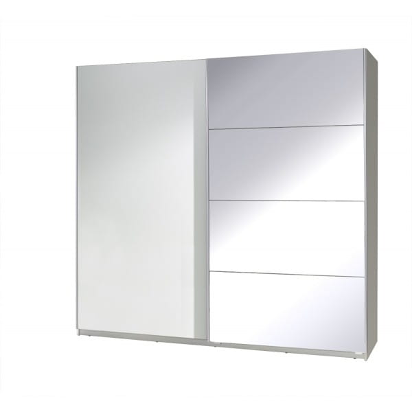 Weißer Schwebetürenschrank mit vierteiliger Spiegelfront für das Schlafzimmer