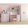 Kinderzimmer-Set in Weiß-Pink: Kleiderschrank, Schreibtisch, Kommode und Wandregal.