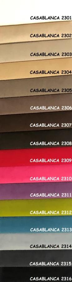 Casablanca Stoff Farbmuster Palette in verschiedenen Farben von Beige bis Schwarz.