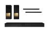 Schwarzes Wohnwand-Set: Lowboard, zwei Hängevitrinen mit LED-Beleuchtung und Wandregale.