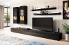 Moderne schwarze Wohnwand mit TV-Lowboard, Hängeschränken und LED-Licht