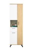 Moderner schmaler Hochschrank in Weiß und Eiche-Optik mit Vitrine.