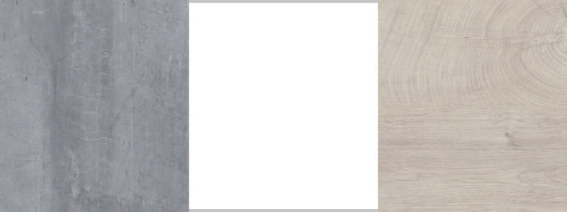 Dekorauswahl für Schränke: Betonoptik, Weiß und helle Holzmaserung im Vergleich.
