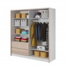 Innenansicht Kleiderschrank mit Regalen, Kleiderstange und Schubladen für optimale Organisation.