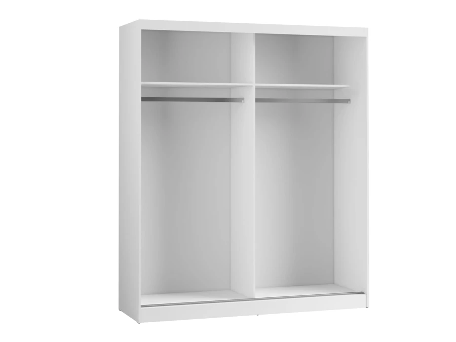 Innenansicht Kleiderschrank weiß mit zwei Kleiderstangen und Böden