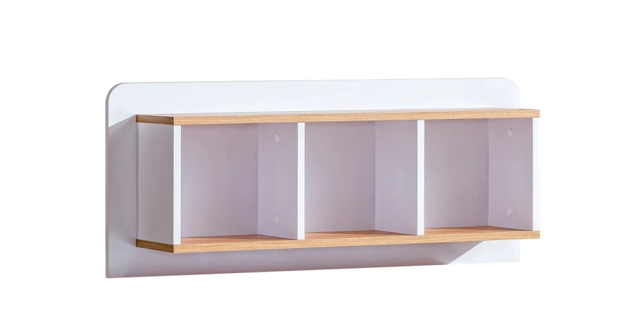 Hängeregal mit drei Fächern in Weiß und Eiche, praktisches Bücherregal für die Wand.