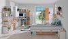 Modernes Jugendzimmer-Komplettset in Weiß und Eiche mit Bett, Schreibtisch und Stauraum.
