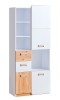 Moderner weißer Kleiderschrank mit Holz-Akzenten und Regalfächern für Kinder- oder Jugendzimmer.