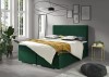 Grünes Boxspringbett aus Samt in modernem Schlafzimmer mit gelber Kuscheldecke