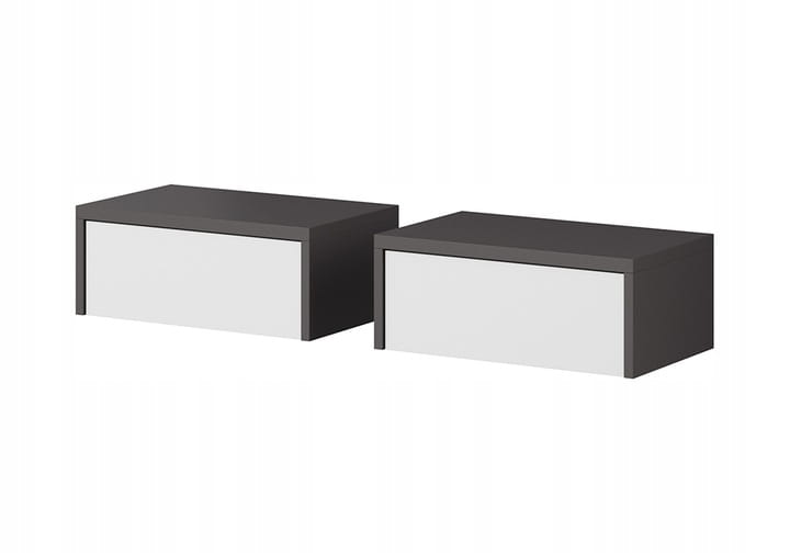 Zwei schwebende Nachttische in Grau und Weiß, modernes Design.