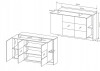 Technische Skizze mit Maßen eines Sideboards inklusive Innenaufteilung.