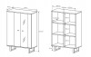 Detaillierte Maßzeichnung für ein Highboard mit Fachaufteilung und Abmessungen.