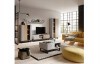 Modernes Wohnzimmer-Set mit TV-Board, Couchtisch und Vitrinen in Grau-Eiche-Kombination.