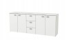 Großes weißes Sideboard mit 4 Türen und 3 Schubladen als Stauraumwunder für das Wohnzimmer.