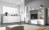 Weißes Wohnzimmer-Set bestehend aus Wohnwand und großem Sideboard.