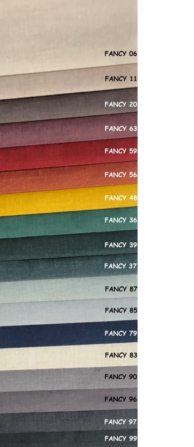 Farbpalette der Fancy Stoffkollektion für hochwertige Polstermöbel und Betten.