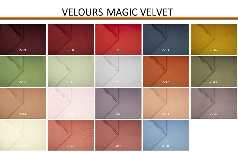 Velours Magic Velvet Stoffmuster: Breite Farbauswahl für elegante Polstermöbel.
