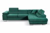 Modernes grünes Ecksofa aus Samt mit verstellbaren Kopfstützen für das Wohnzimmer.