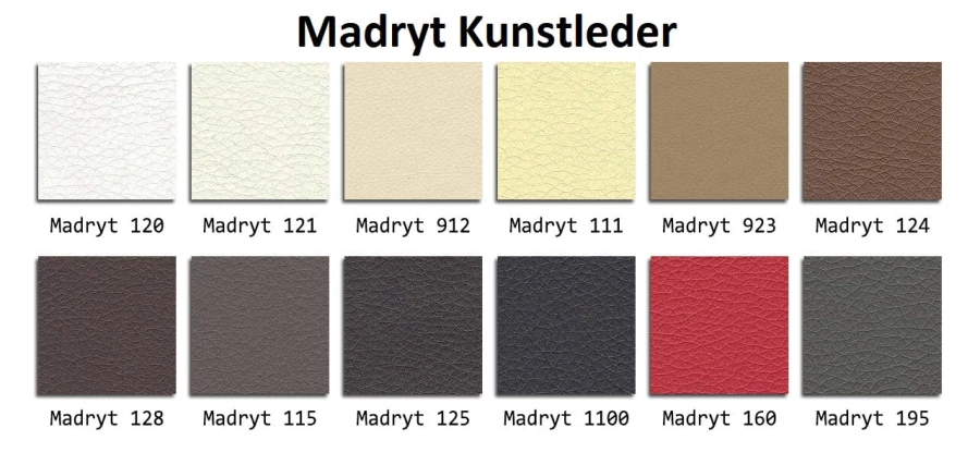 Farbauswahl für Madryt Kunstleder: Verschiedene Stoffmuster für Polstermöbel und Betten.