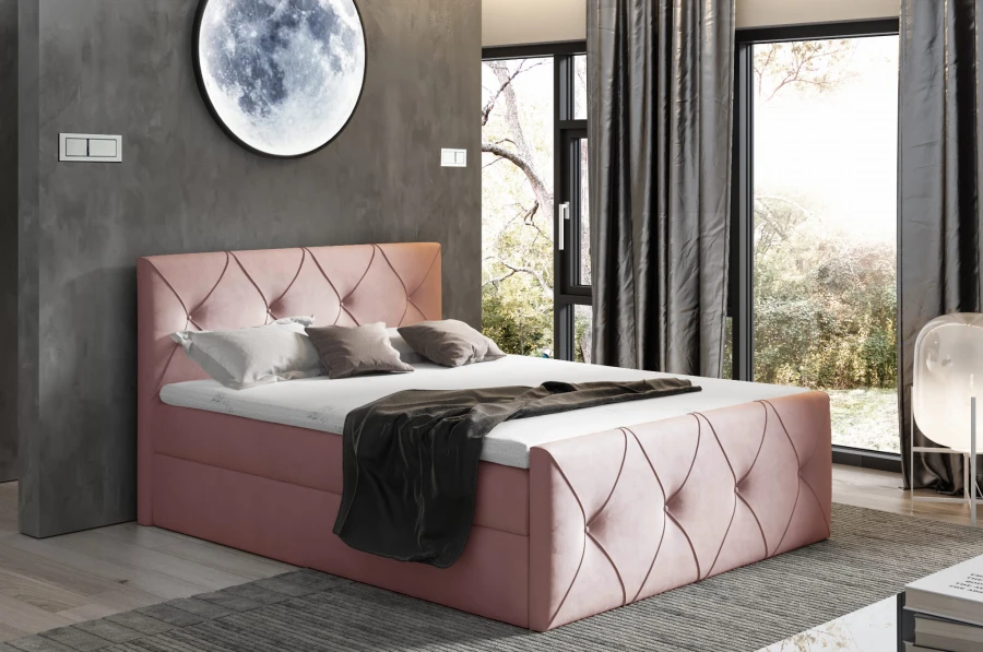 Gemütliches Polsterbett in Altrosa mit klassischer Rautensteppung und modernem Design.