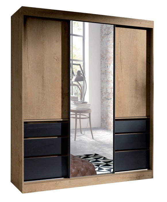 Kleiderschrank Schwebetürden schrank HAITI Eiche + Schwarz'.jpg