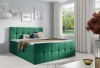 Grünes Boxspringbett im modernen Design für ein gemütliches Schlafzimmer.
