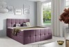 Lila Boxspringbett im modernen Design mit quadratisch gestepptem Kopfteil
