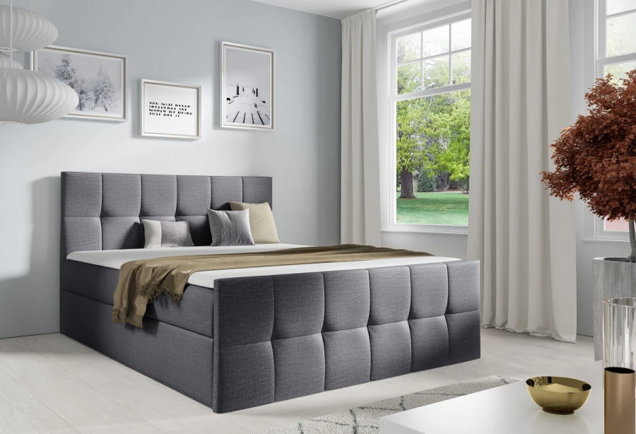 Dunkelgraues Boxspringbett Anthrazit mit stilvoller Karosteppung