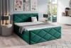 Exklusives Boxspringbett in Dunkelgrün mit edlem Rautenmuster am Kopfteil für moderne Wohnakzente im Schlafzimmer.