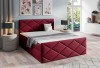 Elegantes Polsterbett in Dunkelrot mit luxuriöser Rautensteppung für ein stilvolles und gemütliches Schlafzimmer.