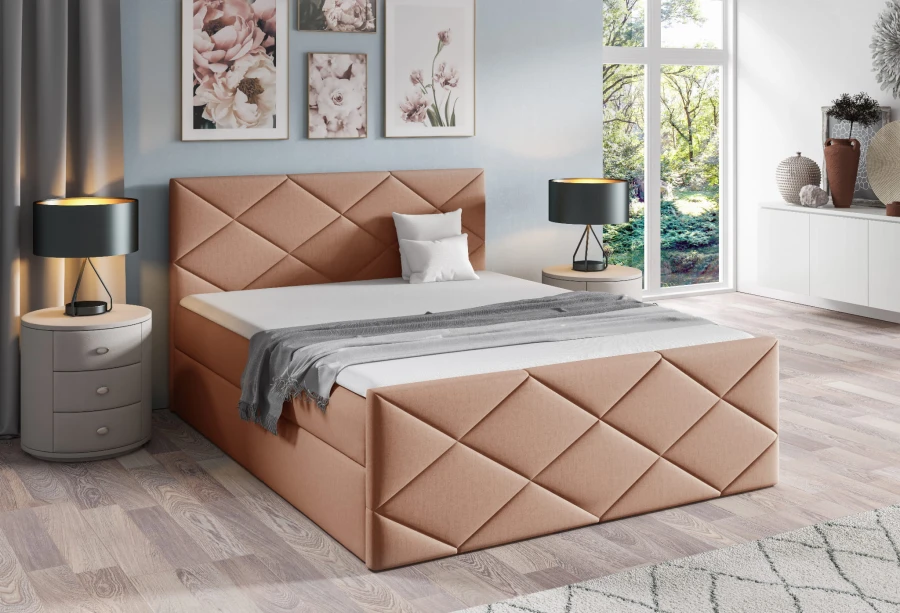 Polsterbett mit Rautensteppung in Altrosa für ein modernes Schlafzimmer
