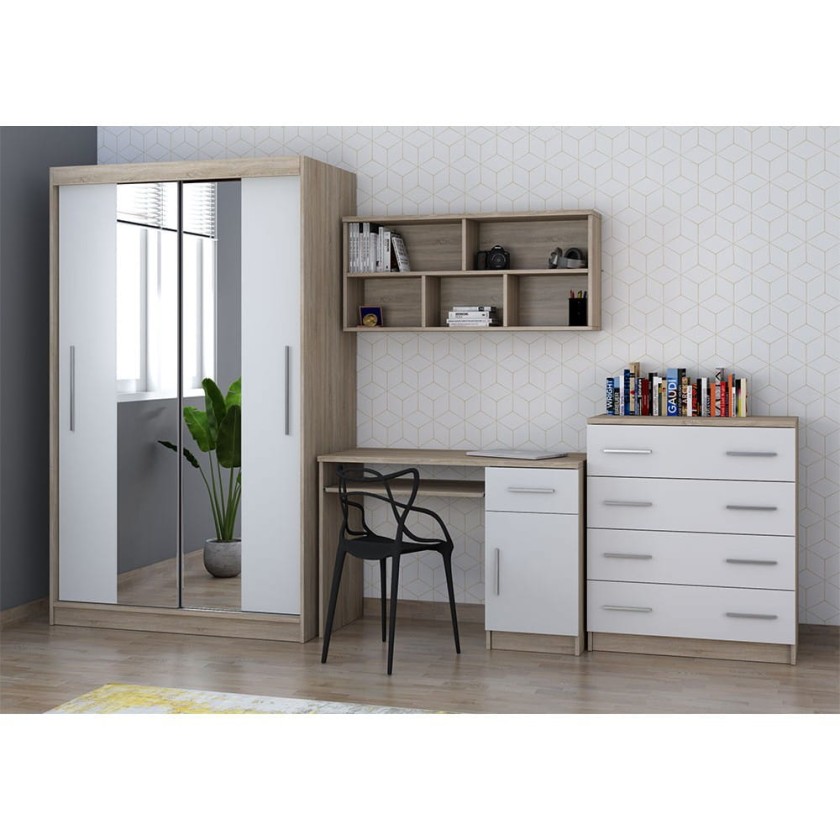 TOBBI 6 Jugendzimmer-Set mit Schwebetürenschrank Sonoma Eiche/Weiß Matt Deine Möbel