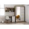 Arbeitszimmer-Set mit Schreibtisch, Wandregal und Kleiderschrank mit Spiegel in Eiche und Weiß.