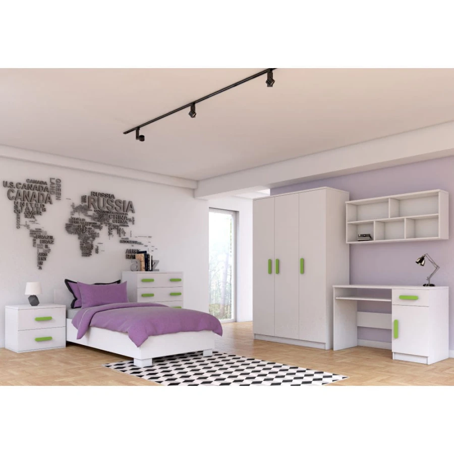 Komplettes Jugendzimmer Möbel-Set in Weiß und Grün