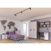 Modernes Jugendzimmer Set in Graphit und Weiß mit violetten Griffen