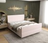 Gemütliches rosa Polsterbett in modernem Schlafzimmer-Design.