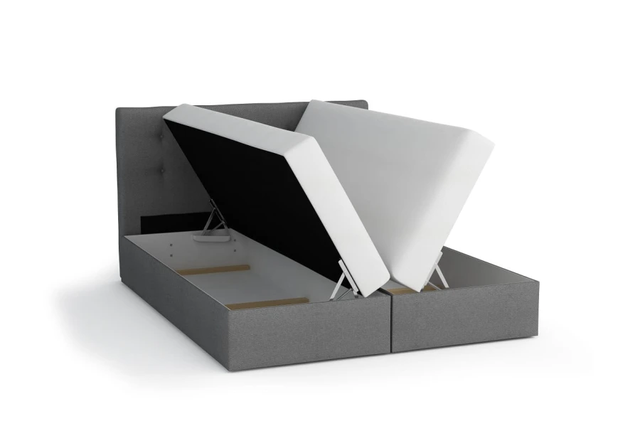 Doppelbett mit zwei seitlich öffnenden Bettkästen für maximale Platznutzung im Schlafzimmer.